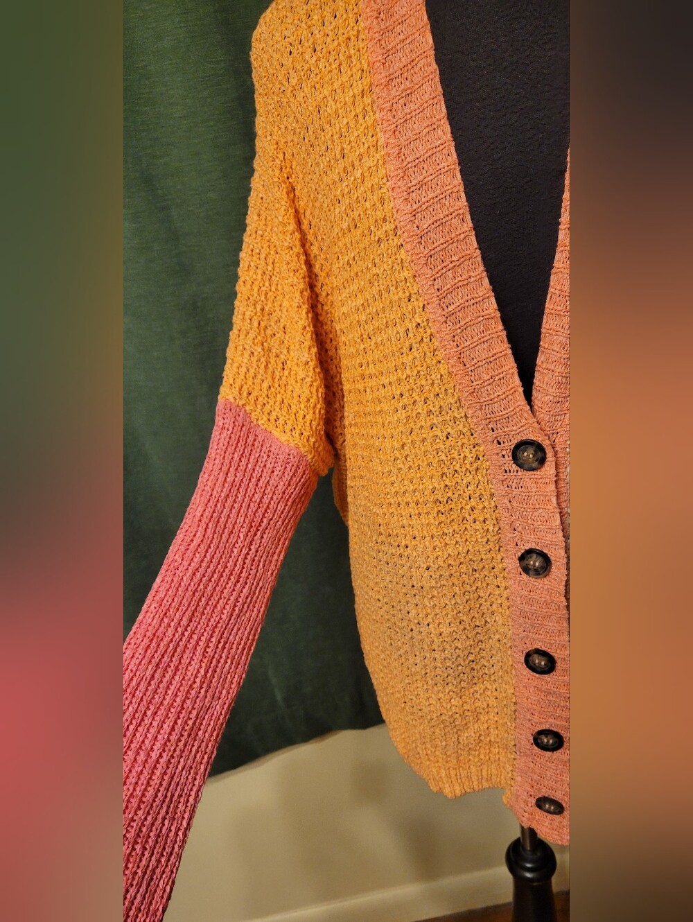 Colorblock Knit Button-Up Cardigan Sweater - Multicolor - Picture 3 of 7